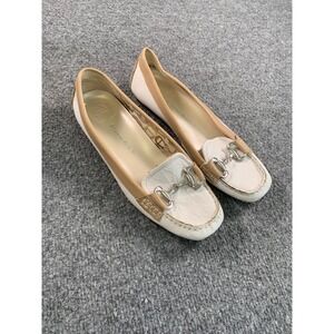 Etienne Aigner Womens 9 White Tan Leather Horsebit Driving Loafers Moccasins